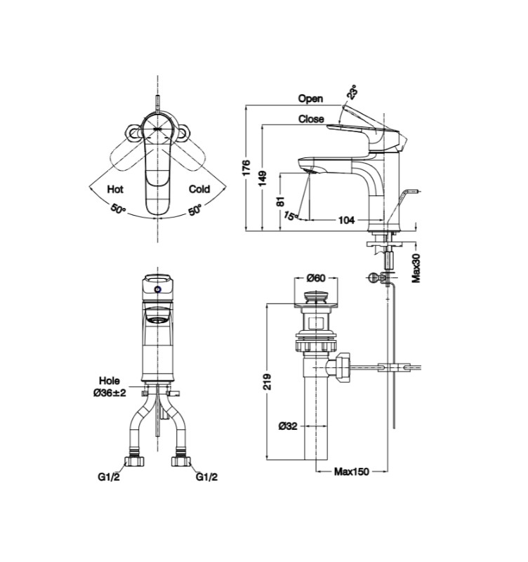 Bản vẽ kỹ thuật vòi lavabo INAX LFV-1402S