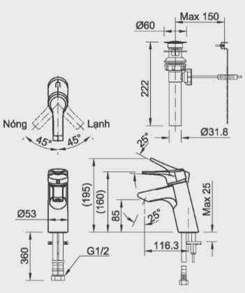Bản vẽ kỹ thuật vòi lavabo INAX LFV-6012S