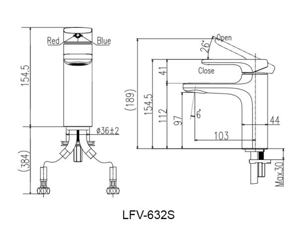 Bản vẽ kỹ thuật vòi lavabo INAX LFV-632S