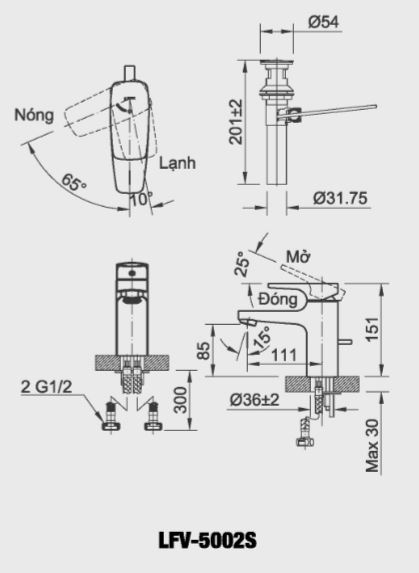 Bản vẽ kỹ thuật vòi lavabo INAX LFV-5002S