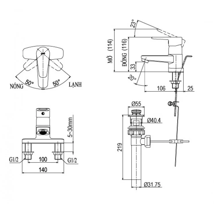 Bản vẽ kỹ thuật Vòi chậu lavabo Inax LFV-1201S-1