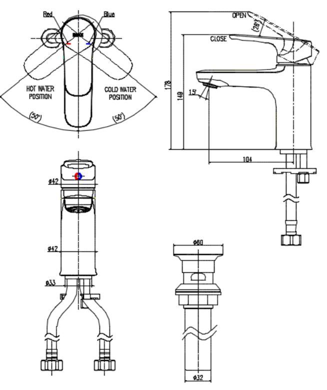 Bản vẽ kỹ thuật vòi lavabo INAX LFV-1402S