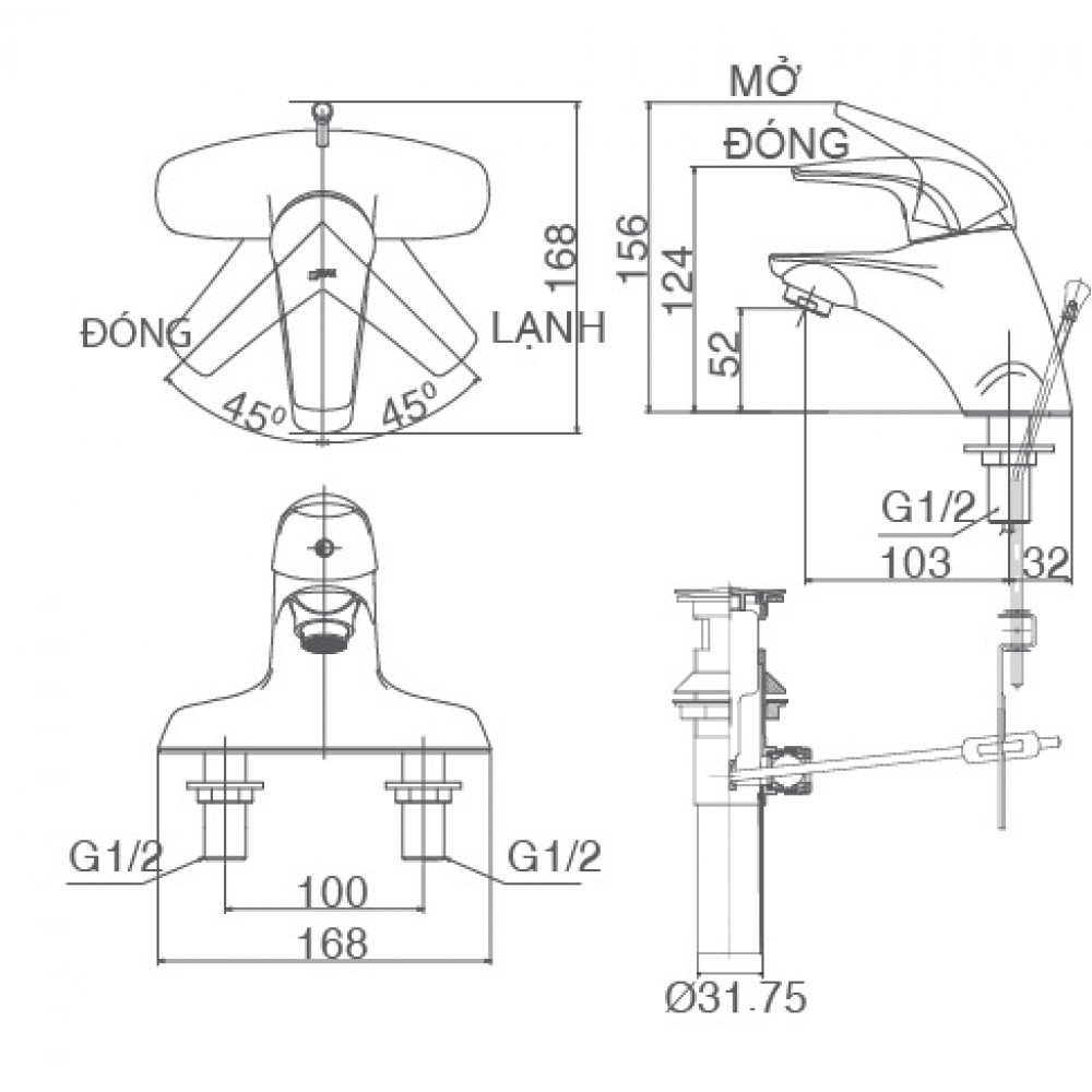 Bản vẽ kỹ thuật Vòi chậu lavabo Inax LFV-3001S