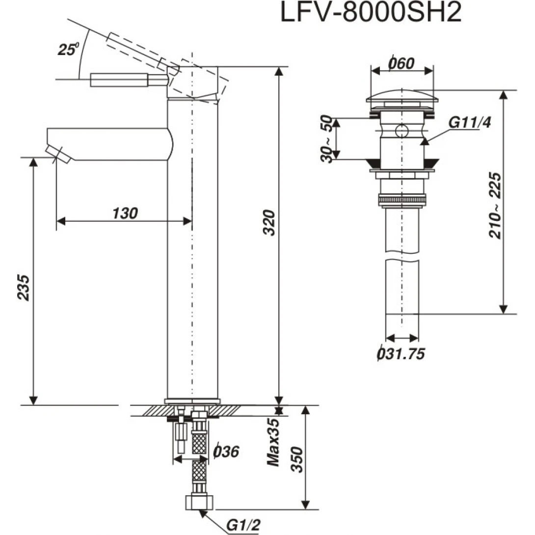 Bản vẽ kỹ thuật vòi lavabo INAX LFV-8000SH2
