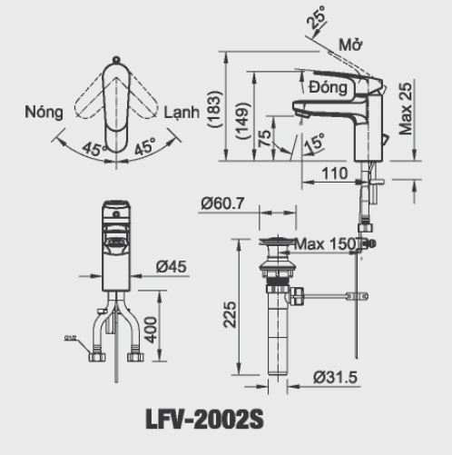 Bản vẽ kỹ thuật vòi lavabo INAX LFV-2002S