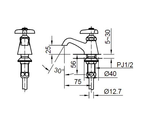 Bản vẽ kỹ thuật Vòi chậu lavabo Inax LF-1P