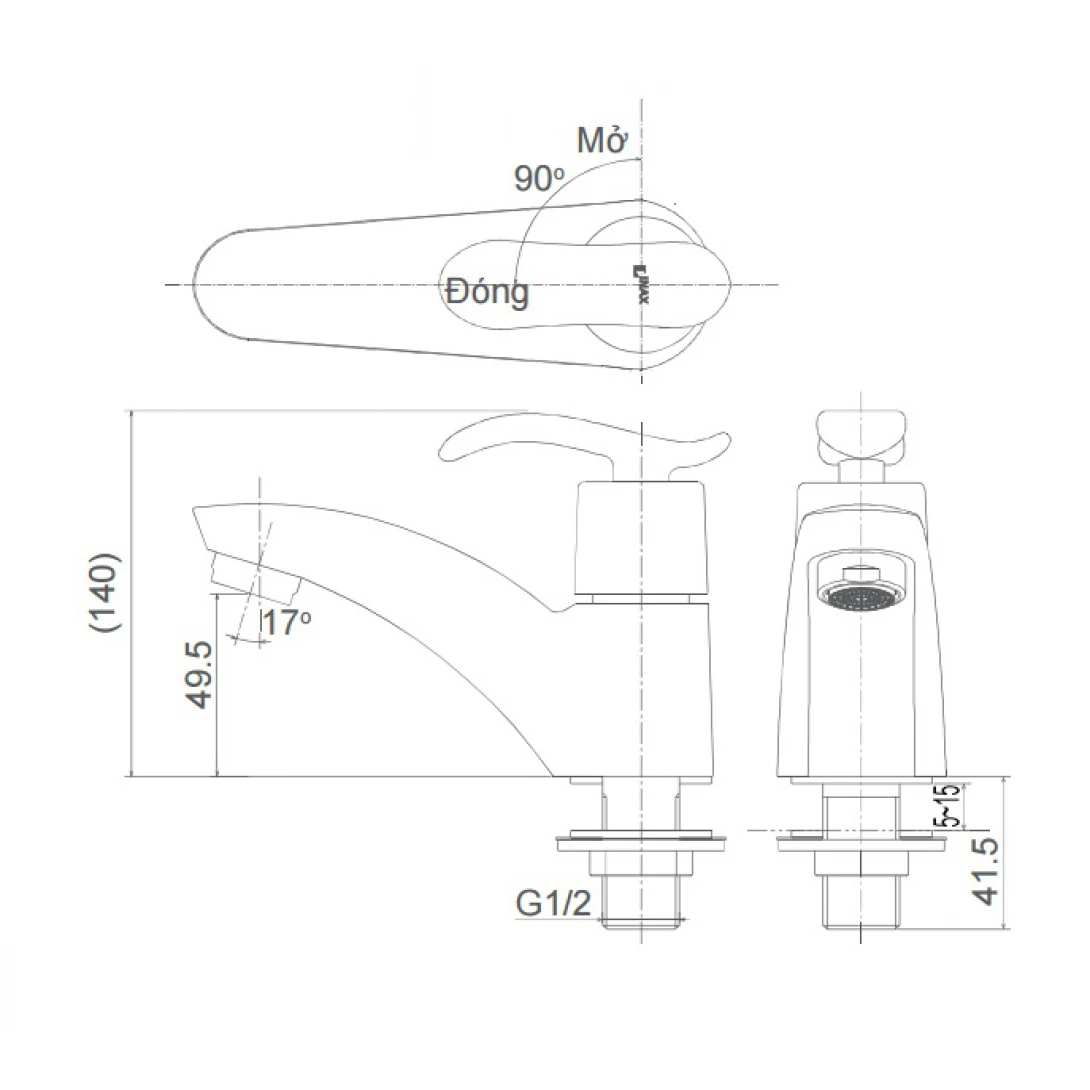 Bản vẽ kỹ thuật Vòi chậu lavabo Inax LFV-11A