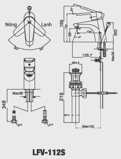 Bản vẽ kỹ thuật vòi lavabo INAX LFV-112S