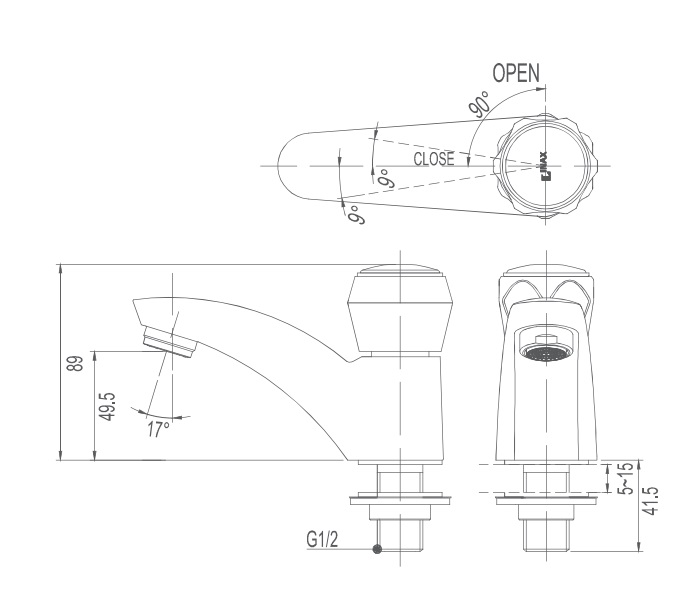Bản vẽ kỹ thuật vòi lavabo lạnh INAX LFV-12A