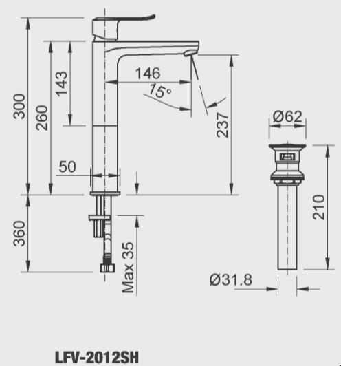 Bản vẽ kỹ thuật vòi lavabo INAX LFV-2012SH