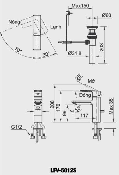 Bản vẽ kỹ thuật vòi lavabo INAX LFV-5012S