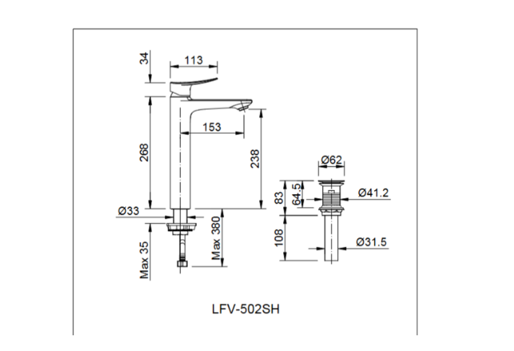 Bản vẽ kỹ thuật vòi lavabo INAX LFV-502SH