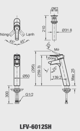 Bản vẽ kỹ thuật vòi lavabo INAX LFV-6012SH