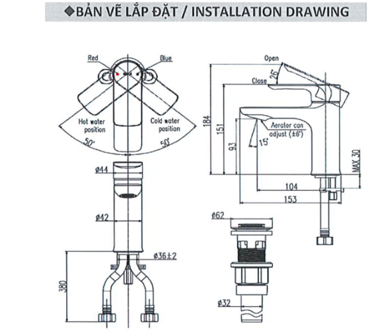 Bản vẽ kỹ thuật vòi lavabo INAX LFV-612S