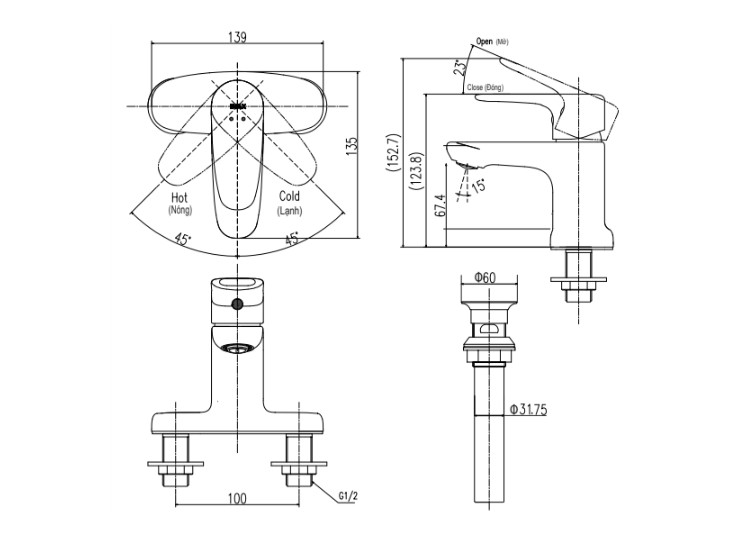 Bản vẽ kỹ thuật vòi lavabo INAX LFV-1112S