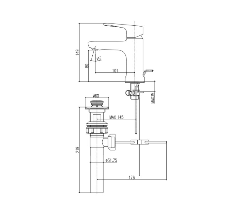 Bản vẽ kỹ thuật vòi lavabo 2 chân nóng lạnh INAX LFV-1401S