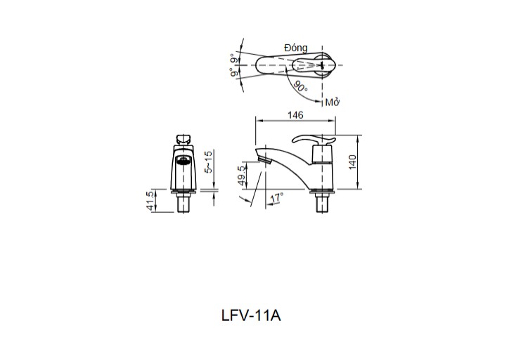 Bản vẽ kỹ thuật vòi lavabo lạnh INAX LFV-11A
