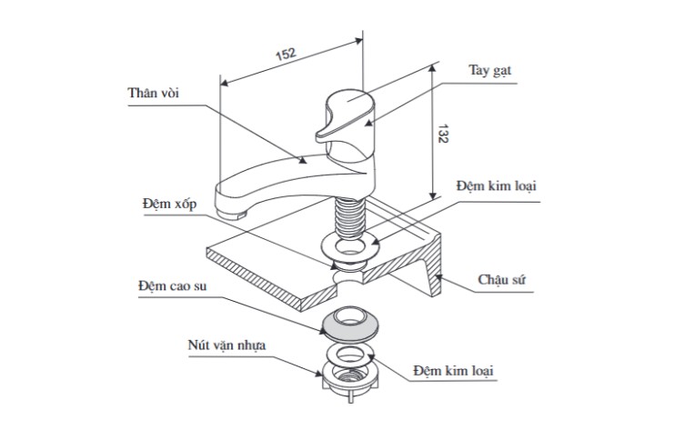 Bản vẽ kỹ thuật vòi lavabo lạnh INAX LFV-13B