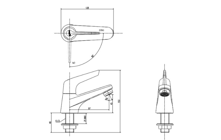 Bản vẽ kỹ thuật Vòi chậu lavabo Inax LFV-17P