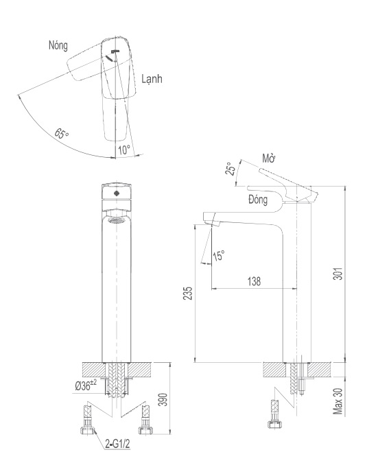 Bản vẽ kỹ thuật vòi lavabo INAX LFV-5000SH thân cao