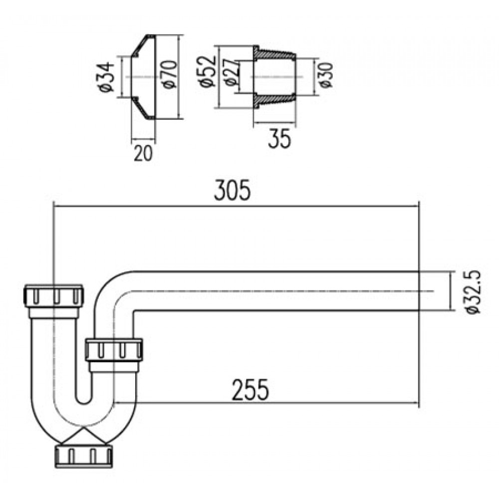 Bản vẽ kỹ thuật ống thải chữ P INAX A-325PL