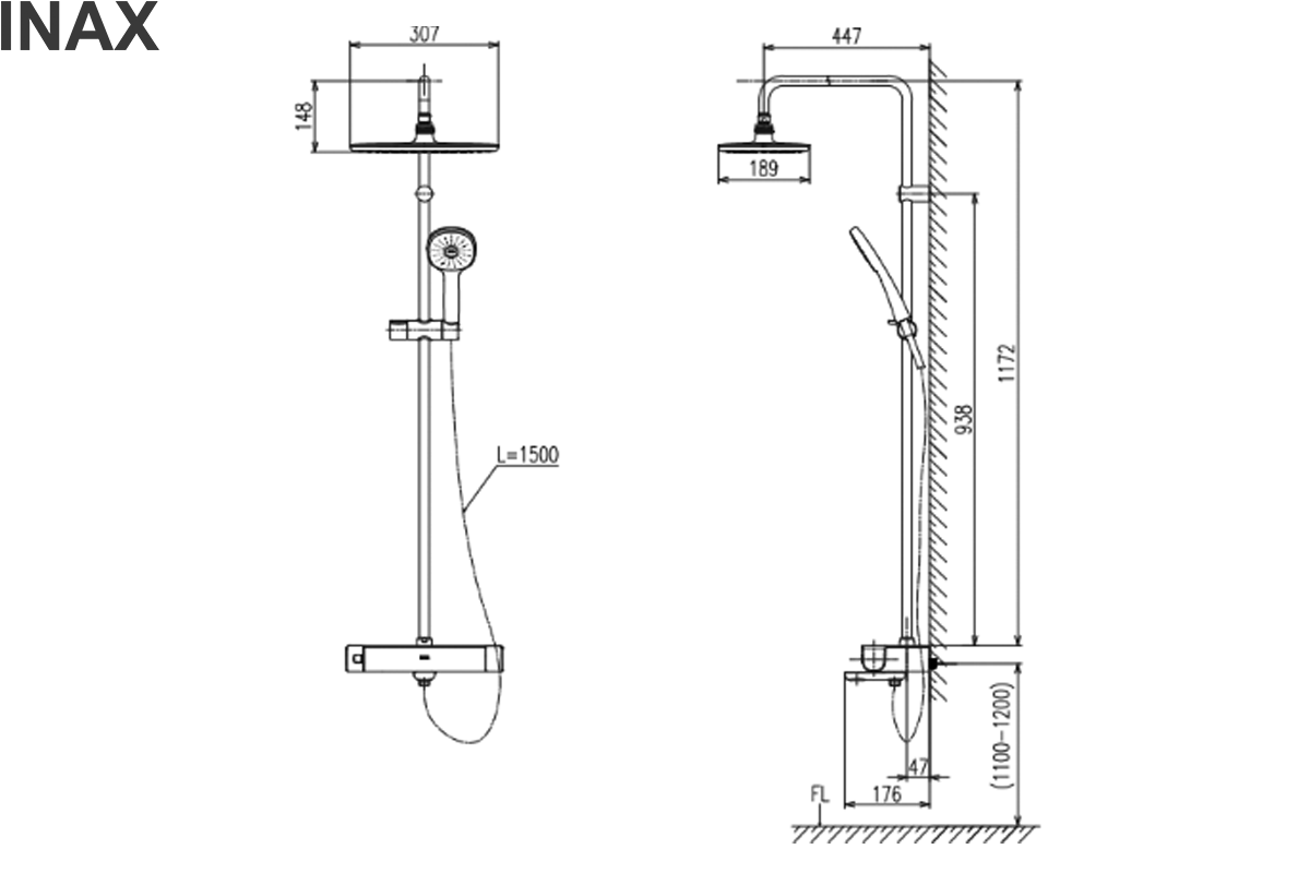 Bản vẽ kỹ thuật Vòi sen cây Inax BFV-639T