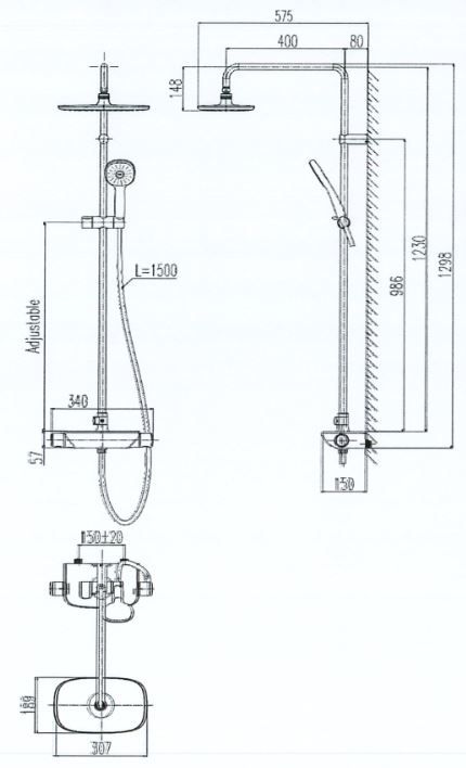 Bản vẽ kỹ thuật Vòi sen cây Inax BFV-619T
