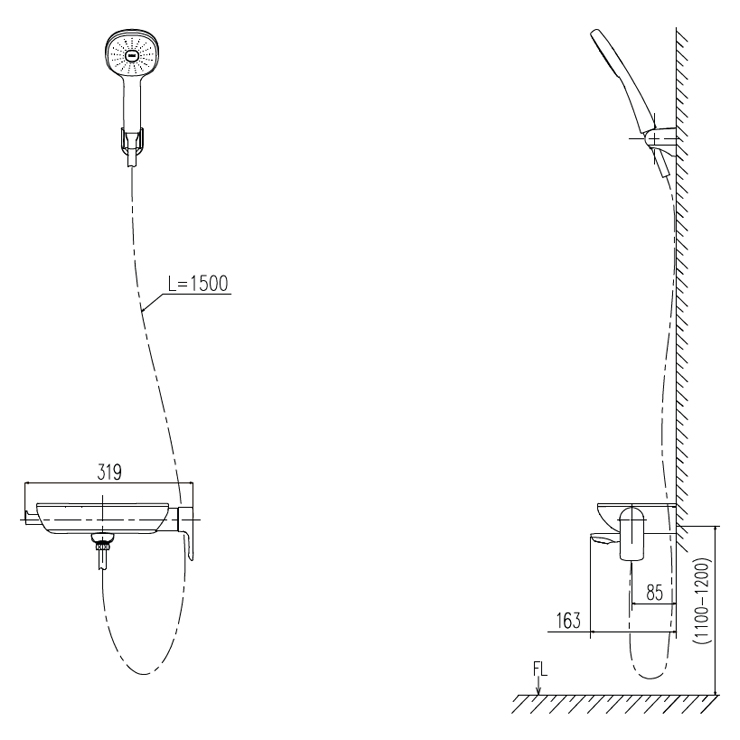 Bản vẽ kỹ thuật vòi sen tắm INAX BFV-613S