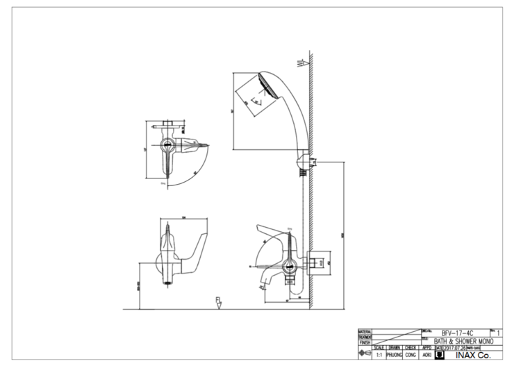 Bản vẽ kỹ thuật vòi sen lạnh INAX BFV-17-4C