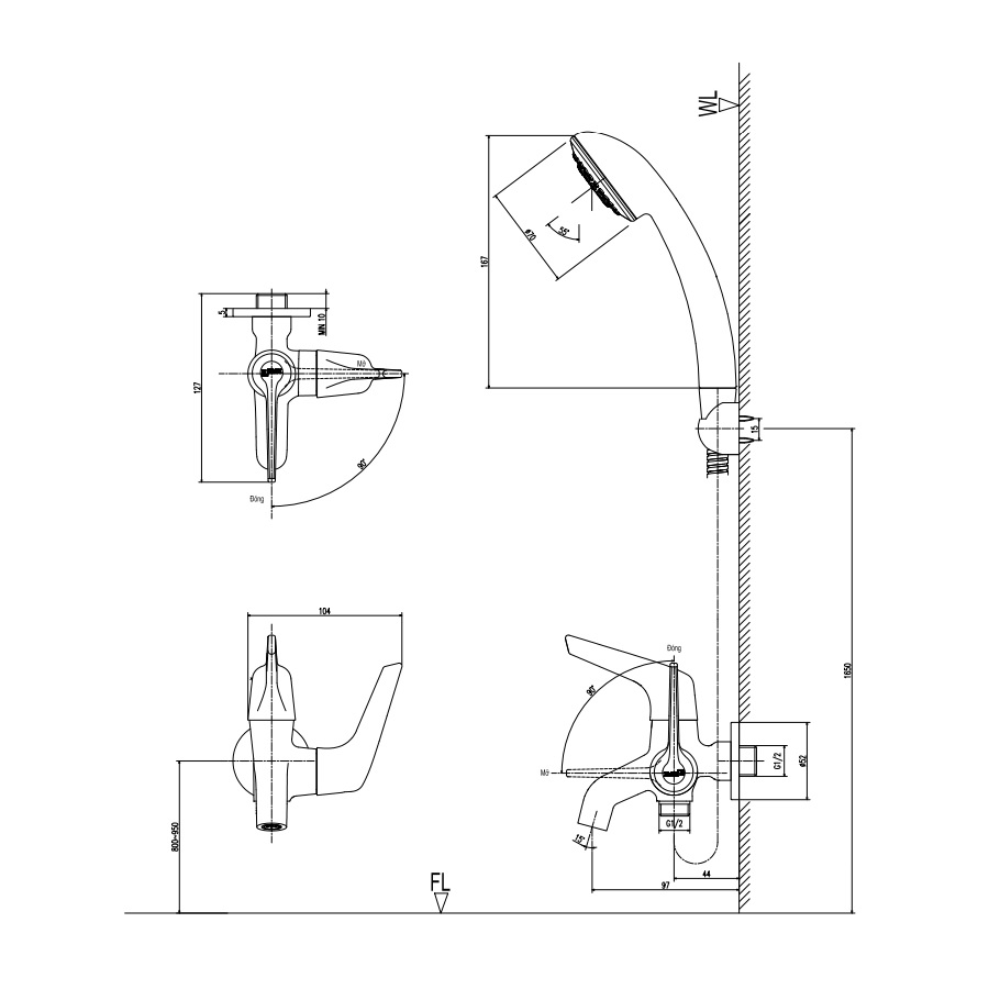 Bản vẽ kỹ thuật Vòi sen lạnh INAX BFV-17-7C