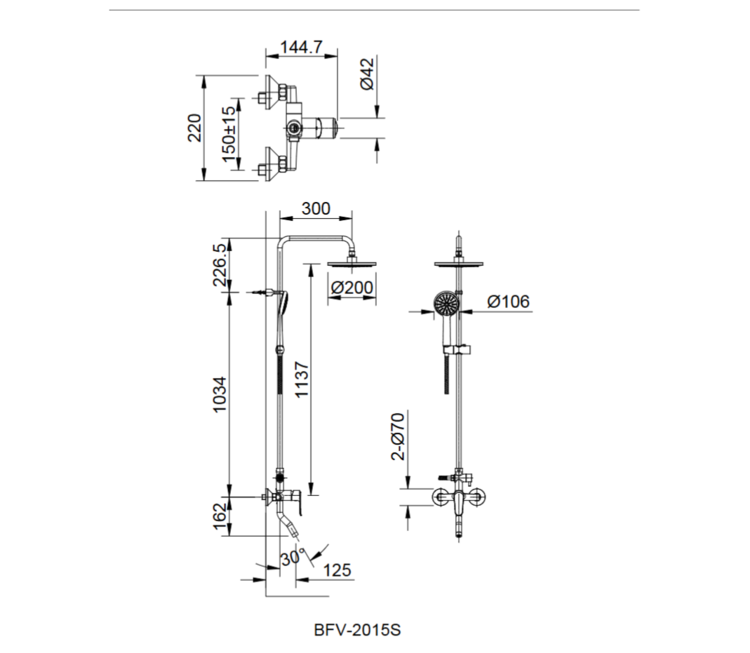 Bản vẽ kỹ thuật vòi sen cây INAX BFV-2015S
