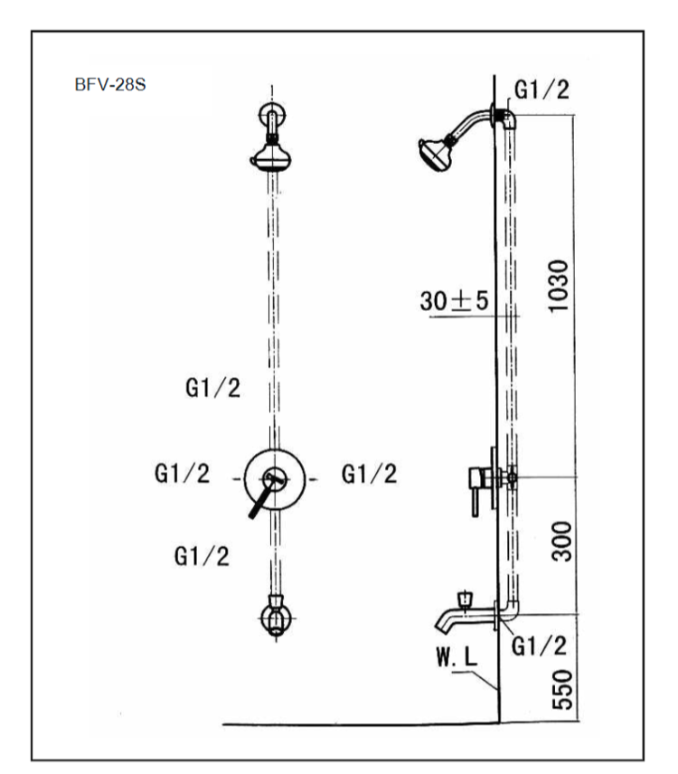 Bản vẽ kỹ thuật Vòi sen âm tường INAX BFV-28S