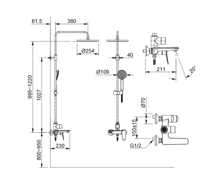 Bản vẽ kỹ thuật vòi sen cây INAX BFV-515S