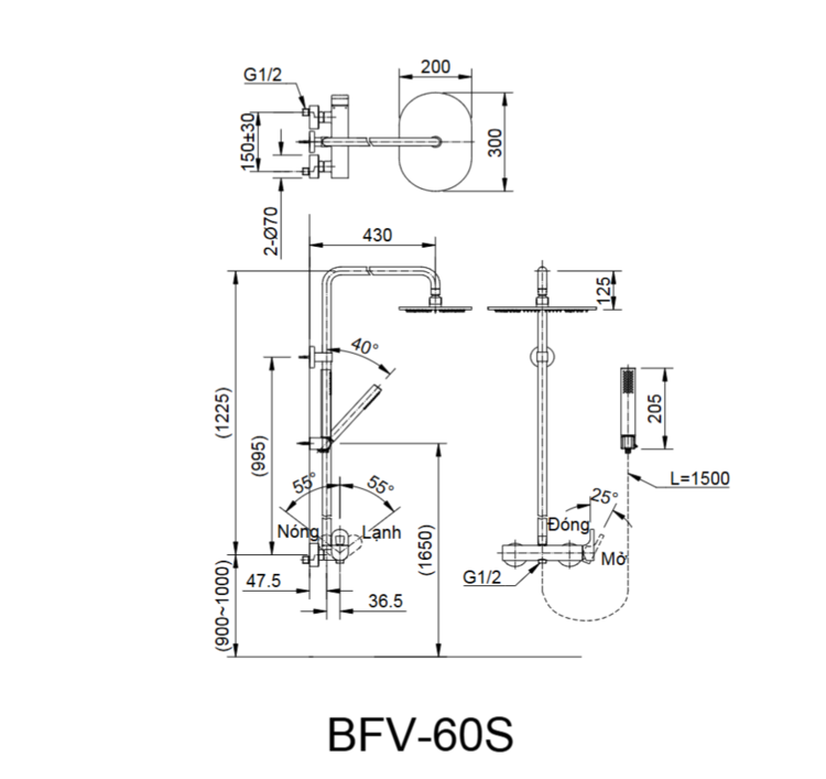 Bản vẽ kỹ thuật vòi sen cây INAX BFV-60S