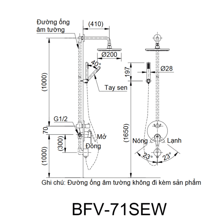 Bản vẽ kỹ thuật sen tắm âm tường INAX BFV-71SEW
