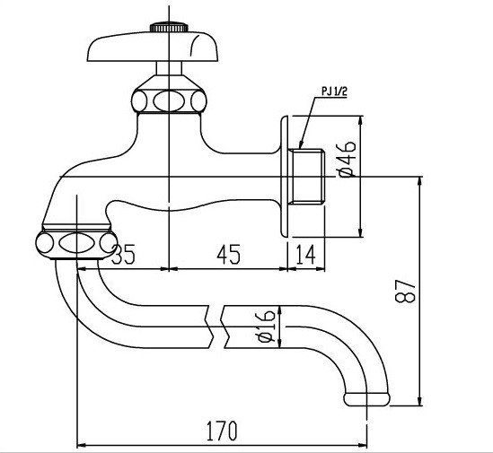 Bản vẽ kỹ thuật vòi rửa nước lạnh Inax LF-12-13