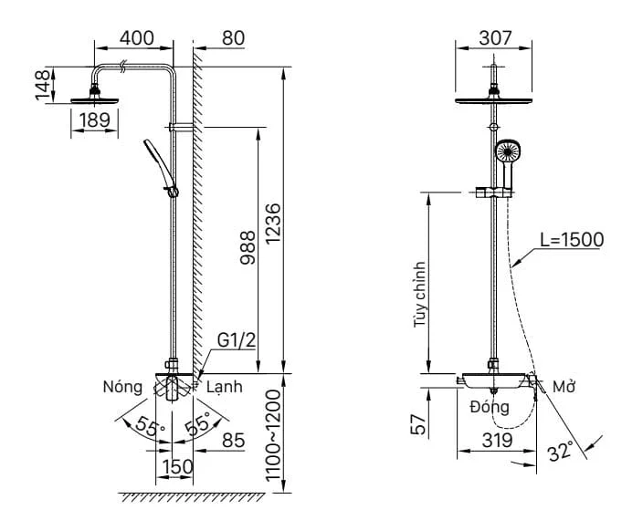 Bản vẽ kỹ thuật vòi sen tắm cây Inax BFV-615S-3C