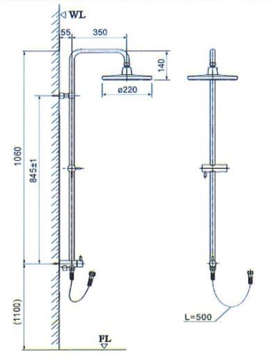 Bản vẽ kỹ thuật thân sen cây Inax BFV-CL2 tắm đứng