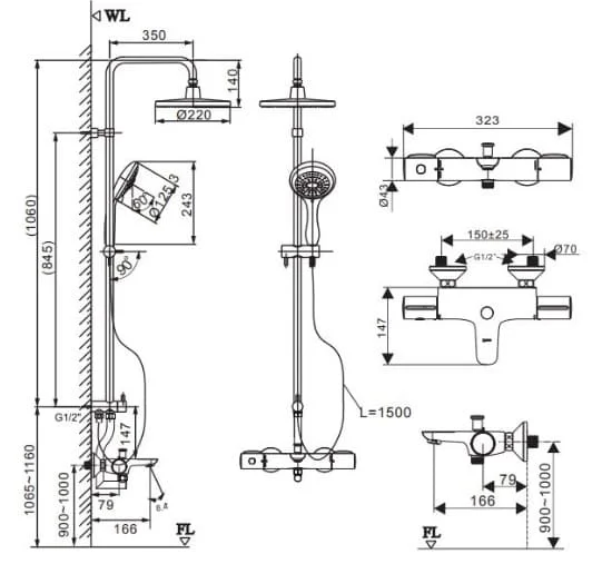 Bản vẽ kỹ thuật vòi sen tắm cây INAX BFV-3415T-3C