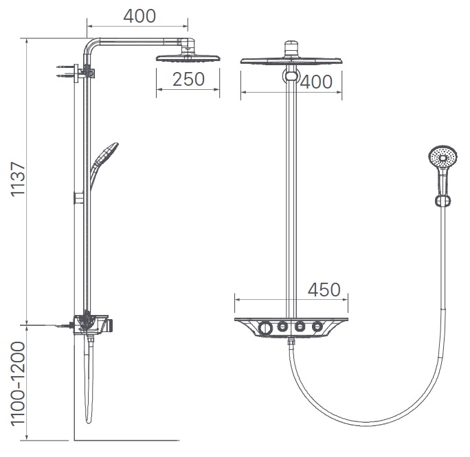Bản vẽ kỹ thuật sen cây INAX BFV-655T-8C trong combo IN399