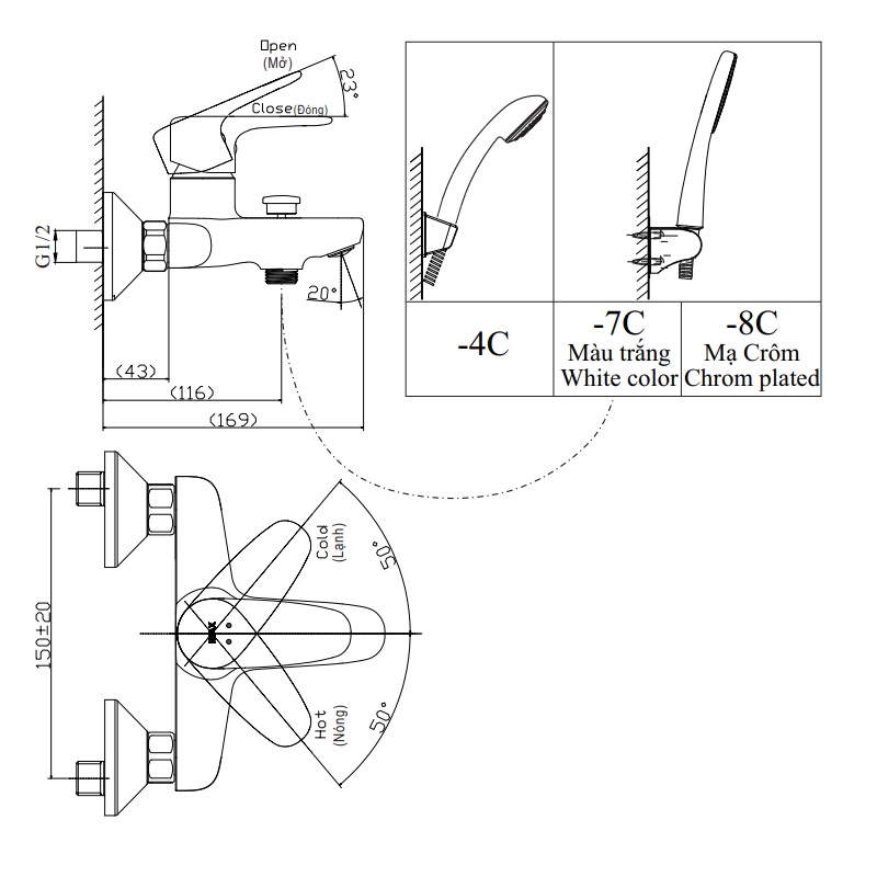 Bản vẽ kỹ thuật sen tắm nóng lạnh Inax BFV-1113S-7C