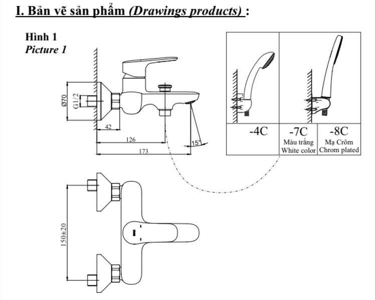 Bản vẽ kỹ thuật sen tắm INAX BFV-1403S-4C