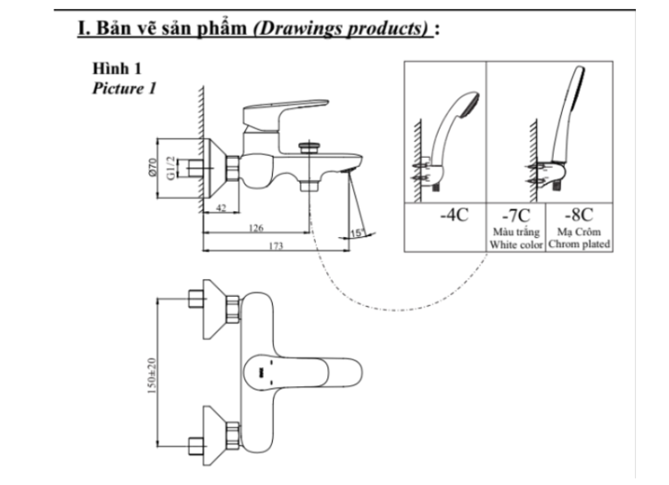 Bản vẽ kỹ thuật sen tắm INAX BFV-1403S-7C