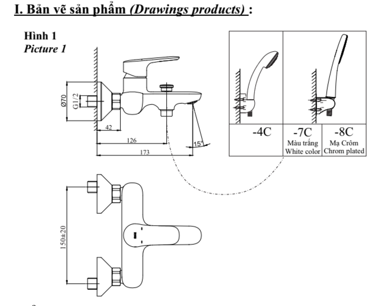 Bản vẽ kỹ thuật sen tắm INAX BFV-1403S-8C