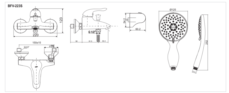 Bản vẽ kỹ thuật Vòi sen tắm nóng lạnh INAX BFV-223S