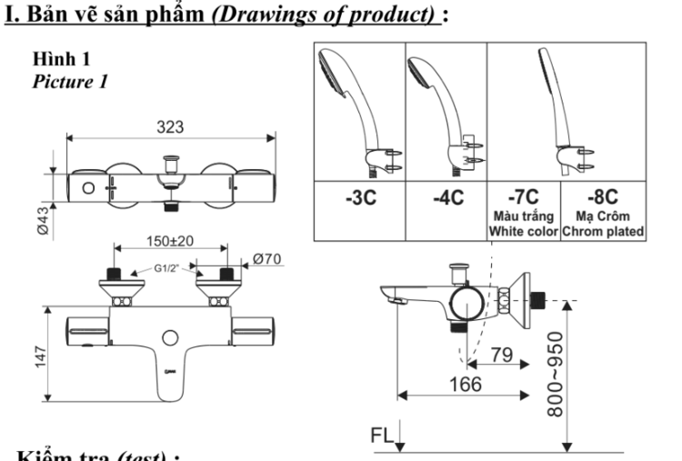 Bản vẽ kỹ thuật vòi sen tắm nhiệt độ Inax BFV-3413T-7C