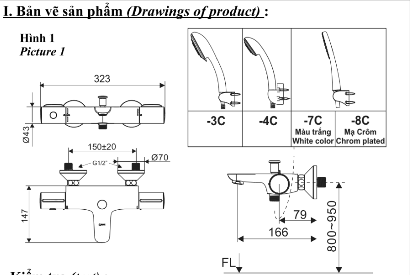 Bản vẽ kỹ thuật vòi sen tắm nhiệt độ Inax BFV-3413T-8C tay sen tăng áp