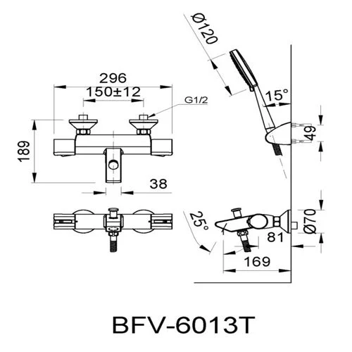 Bản vẽ kỹ thuật vòi sen tắm nhiệt độ Inax BFV-6013T