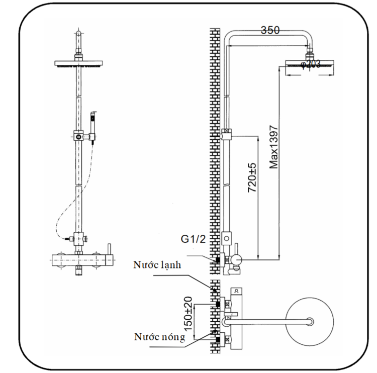 Bản vẽ kỹ thuật vòi sen tắm cây Inax BFV-70S
