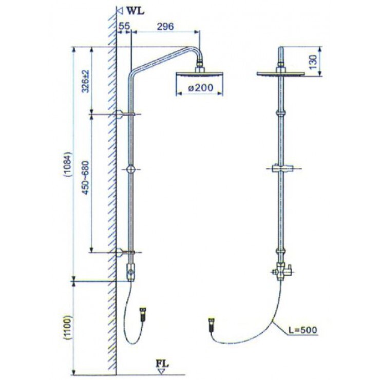Bản vẽ kỹ thuật Thân sen cây Inax BFV-CL1 tắm đứng